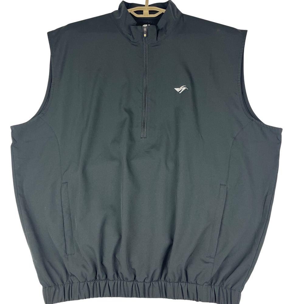 FootJoy FJ Golf Vest Mens Large Black 1/4 Zip Lightweight Logo Pockets - Picture 1 of 13